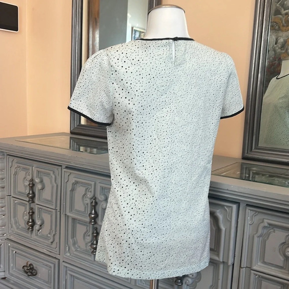 French connection 2 polka dot piping keyhole back mint short sleeve blouse - Picture 6 of 9